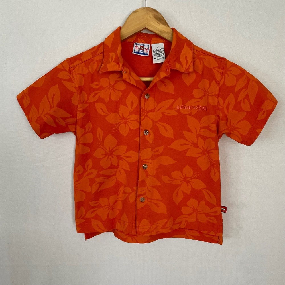 LEGO WEAR Boys Size 6 Orange Hawaiian Print Camp Shirt